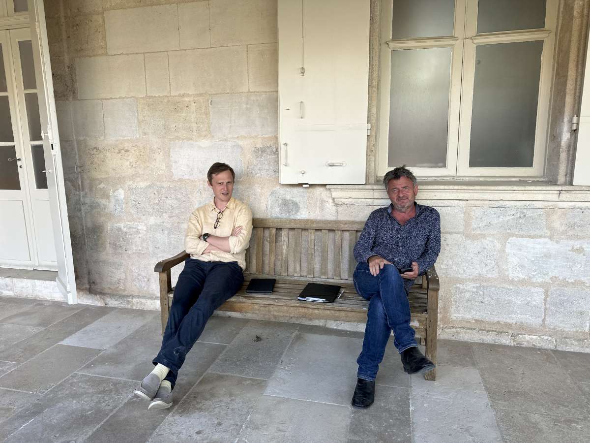 Almost done - Thomas Parker MW and Stephen Browett at La Mission Haut Brion.